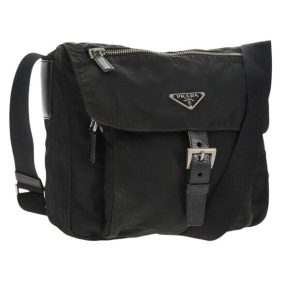 Authentic PRADA Shoulder Bag Nylon Silver Black